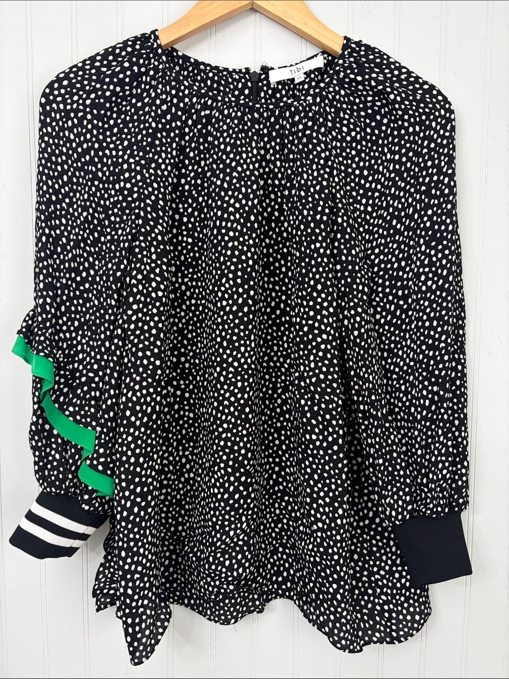 Tibi Long Sleeve Polka Dot Blouse Women Size XS Top Black White